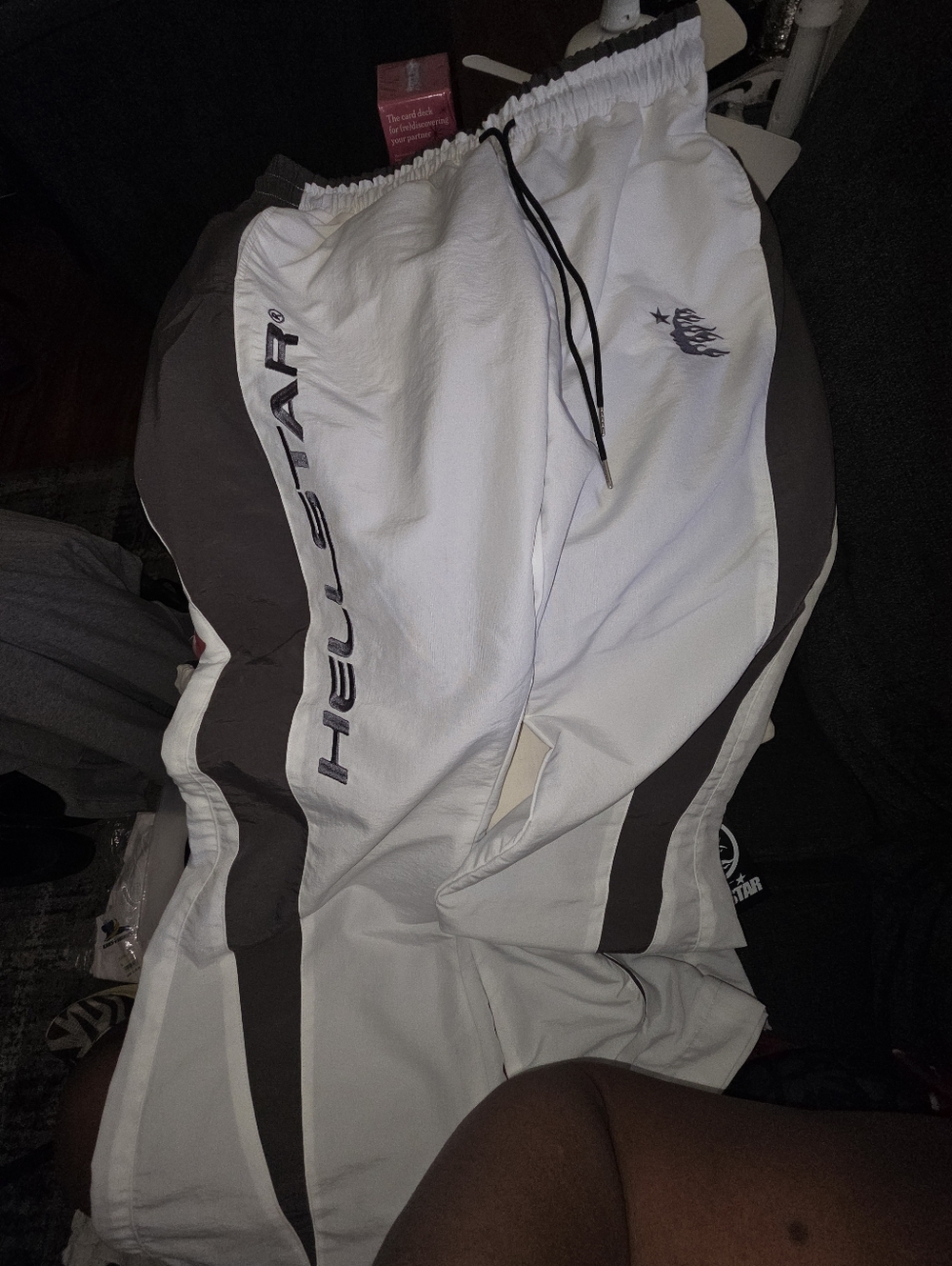 Hellstar Lined White Track Pants with Gray Accents. Sz XL. New (Fits Up To 2xl)